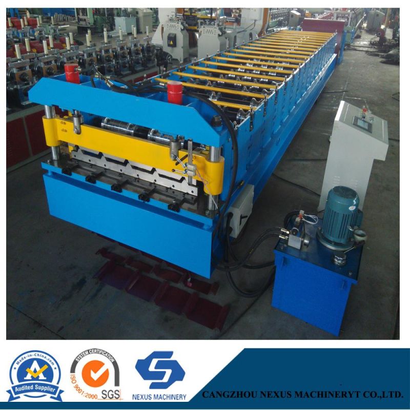 China PPGI Roof Panel Forming Machine with Hydraulic Post Cutting System