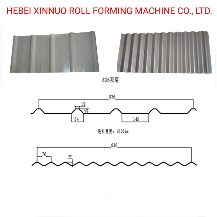 836+836 Roof Use Double Layer Corrugated Profile Steel Roofing Sheet Roll Forming Machine