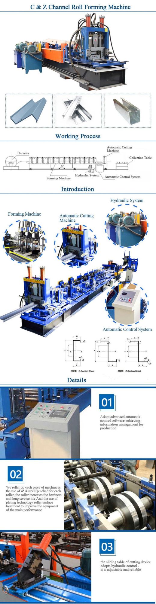 for Building Material Machinery C Z Purlin Interchangeable Roll Forming Machine