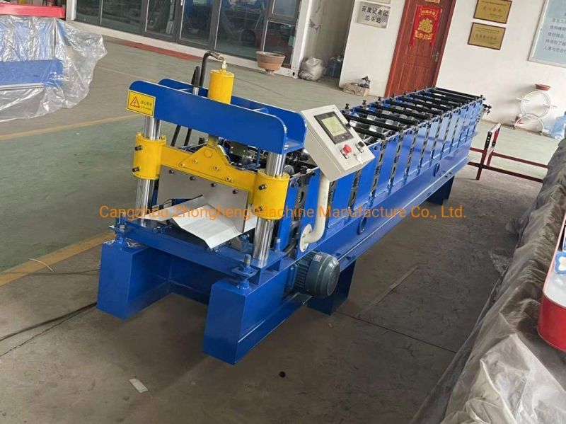 Prepainted Color Steel Trapezoidal Profile Roofing Sheet Ridge Cap Tile Making Roll Fomring Machine