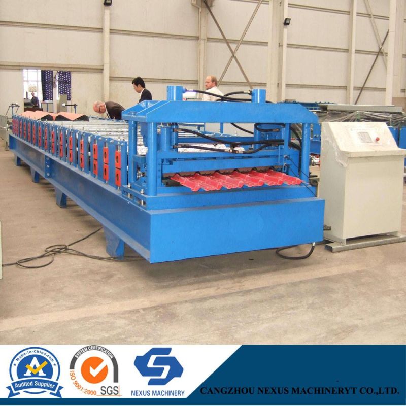 828 Arc Bias Glazed Roof Tile Sheet Roll Forming Machine to Gana Market