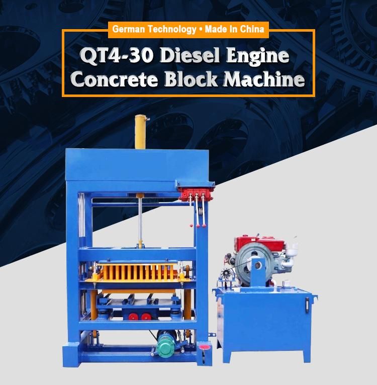 Qt4-30 Semi-Automatic Brick Machine, Concrete Block Machine, Hydraulic Method Block Machine, Diesel Engine Block and Brick Making Machine