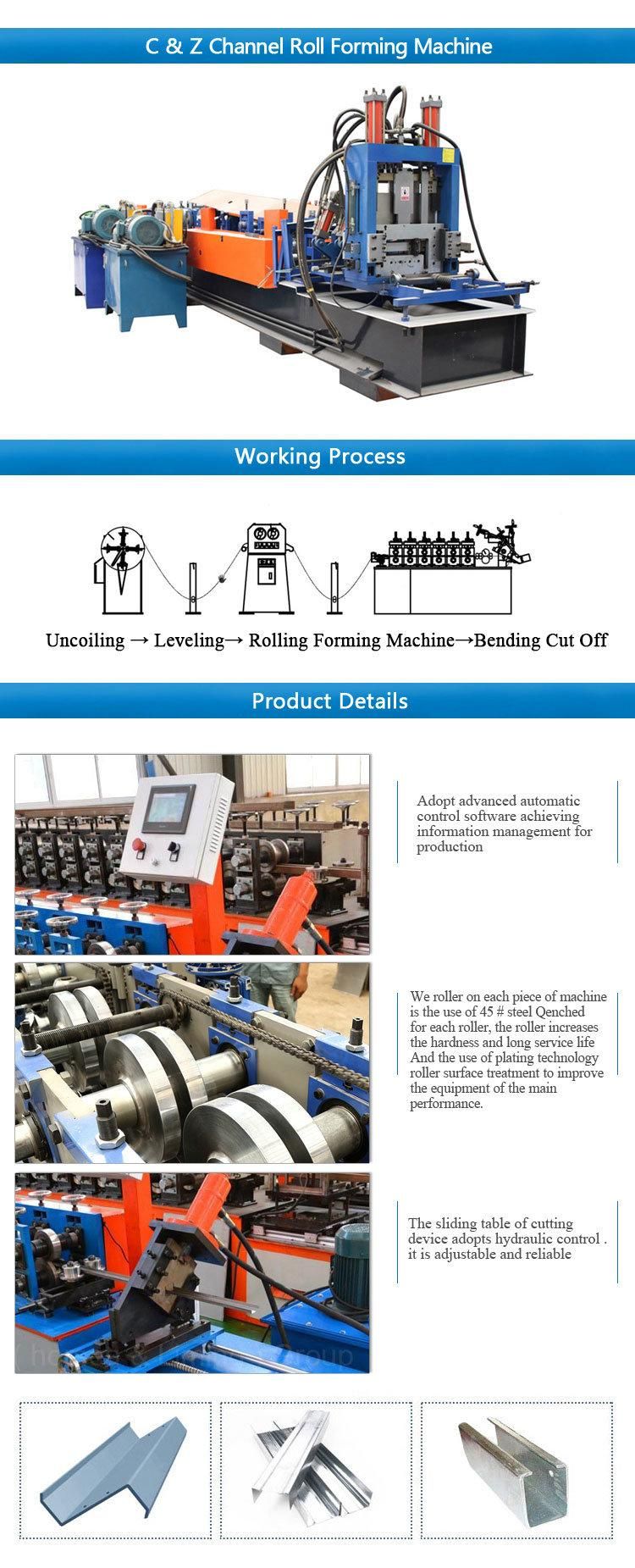 Fully Automatic Metal Steel C Z Purlin Interchangeable Making Roll Forming Machine