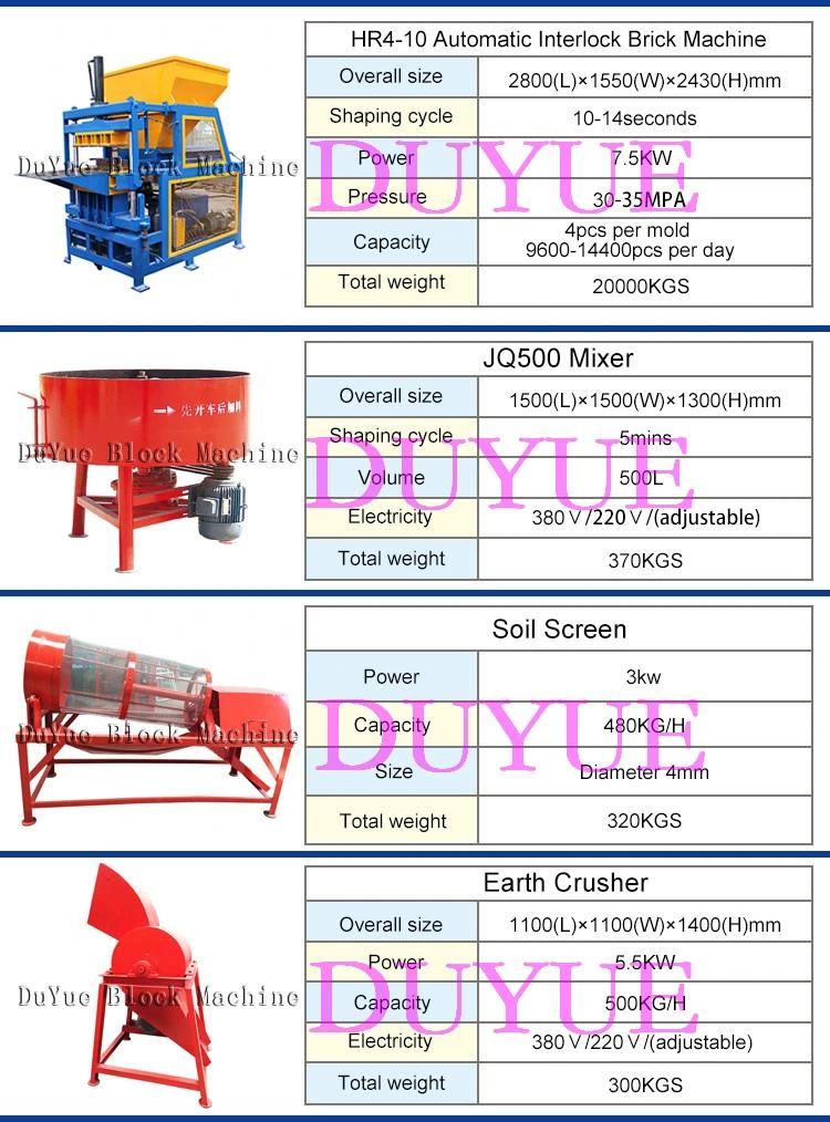 Hr4-10 Hydraulic Press Block Machine Building Material Block Machinery Automatic Fly Ash Brick Making Machine