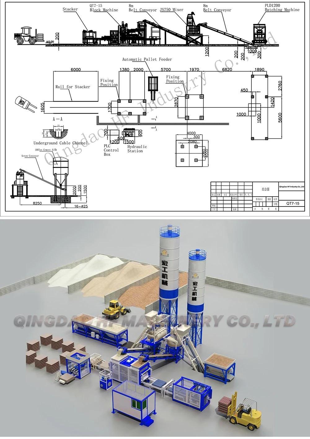 Qt7-15 Environmental Solid Cinder Fly Ash Cement Concrete Paver Hydraulic Hollow Moulding Block Brick Making Machine Manufacturer