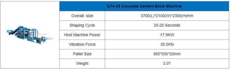 Qt4-25 Automatic Concrete Vibration Brick Making Machine Hollow Block Machine