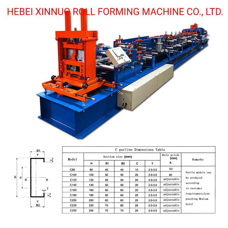 C Purlin Cold Roll Forming Machine Galvanized Purlin Roof Construction Flying Saw Cutting