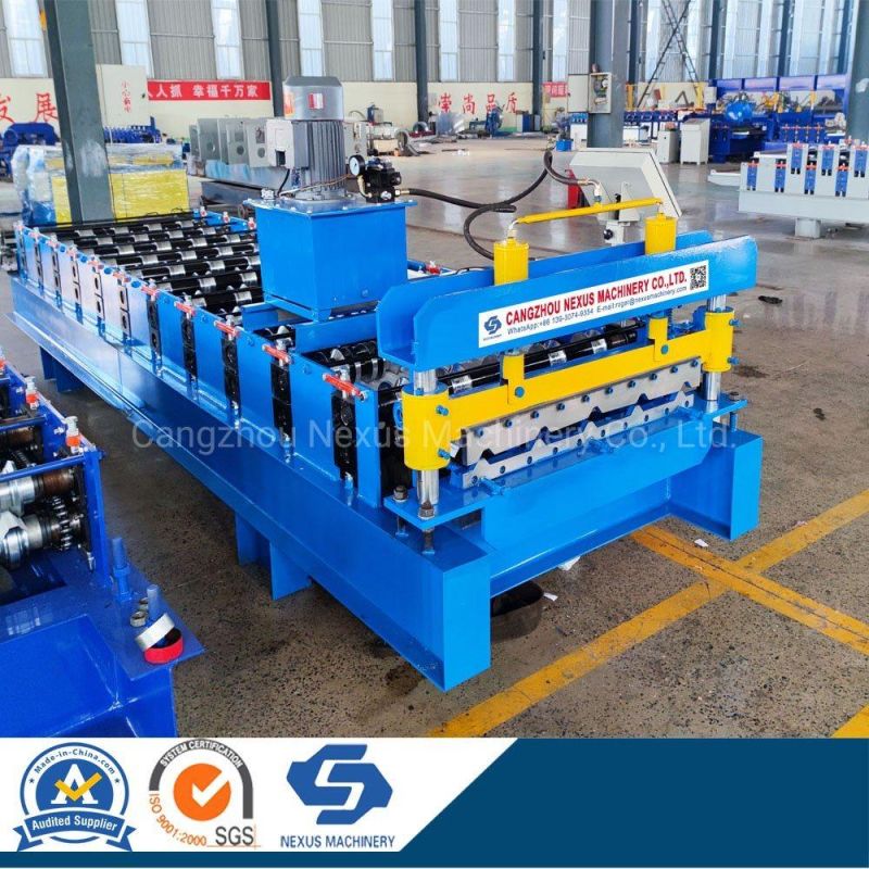 Galvanized Steel Trapezoidal Roofing Roll Forming Machine with Hydraulic Decoiler