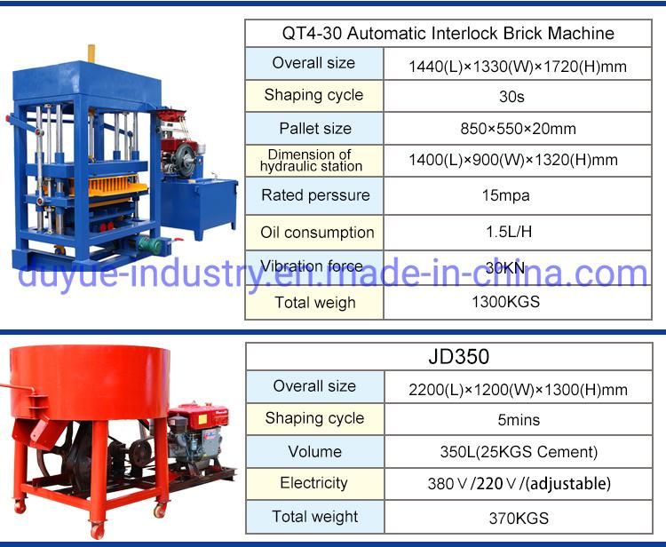 Qt4-30 Diesel Engine Concrete Block Machine No Need Electricity Hollow Paving Brick Machine with Factory Price