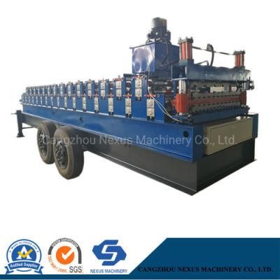 Mobile Trailer Double Deck Roll Forming Machine Roof Panels Color Steel Glazed Forming Machine