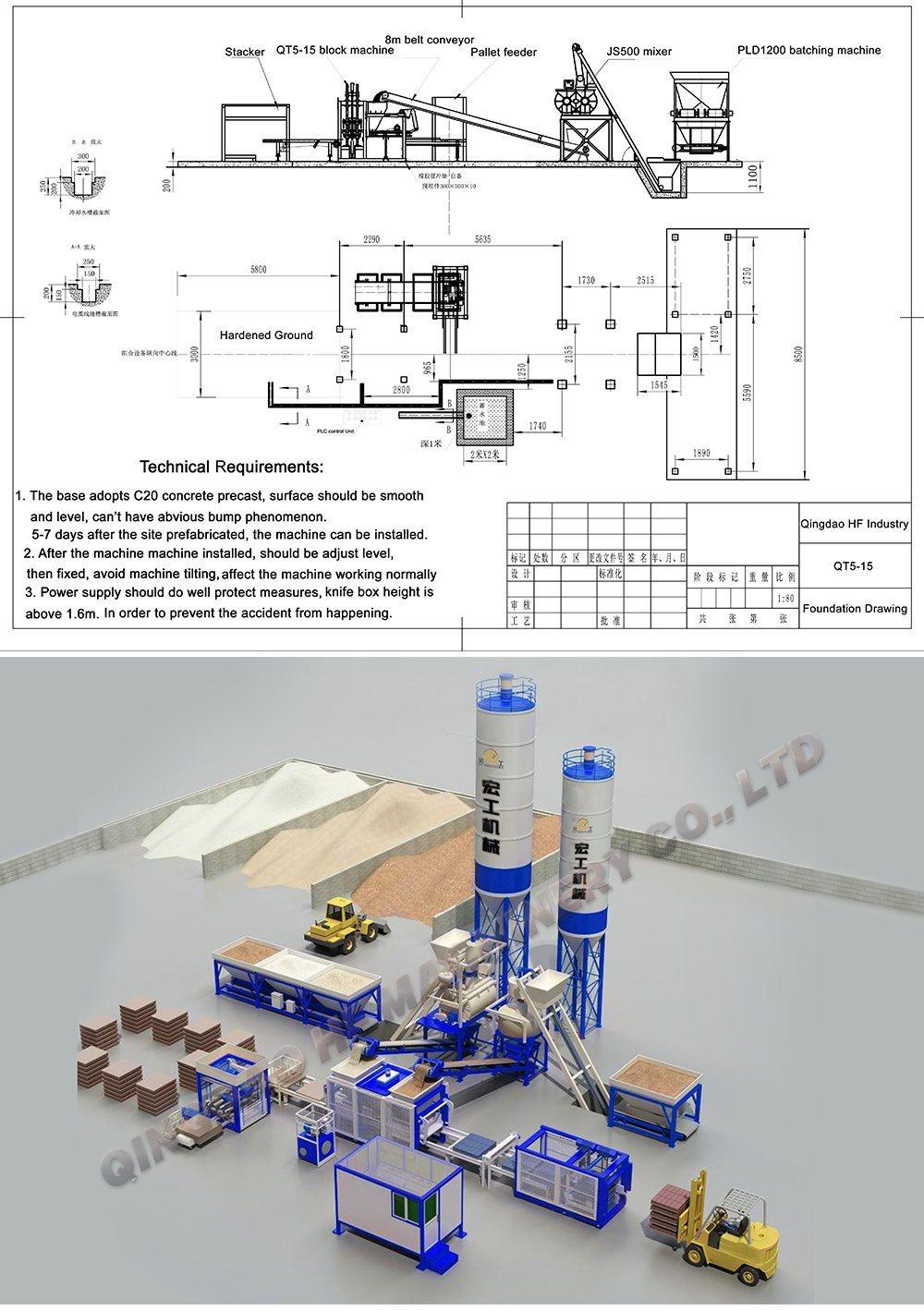 Qt5-15 High Capacity Automatic Concrete Hollow Interlocking Brick Block Forming Machine Block Making Machine Factory